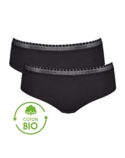 Hipsters (Lot De 2) Coton Bio Sloggi GO Ribbed (Noir)