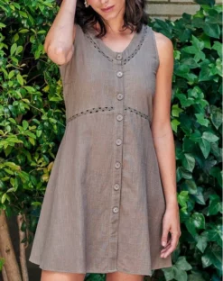 Robe De Plage à Boutons 100% Coton Massana (Kaki)