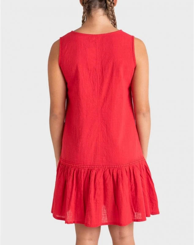Robe De Plage Boutonnée Sans Manche 100% Coton Rouge Uni Massana 2 Robe De Plage Boutonnée Sans Manche 100% Coton Rouge Uni Massana – Image 2
