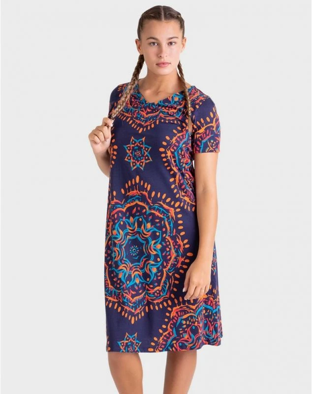 Robe De Plage Manches Courtes 100% Coton Imprimé Floral Massana 2 Robe De Plage Manches Courtes 100% Coton Imprimé Floral Massana – Image 2