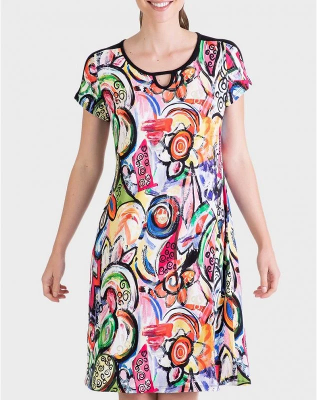 Robe De Plage Manches Courtes Imprimé Multicolore Massana 2 Robe De Plage Manches Courtes Imprimé Multicolore Massana – Image 2
