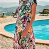 Robe De Plage Manches Courtes Imprimé Multicolore Massana