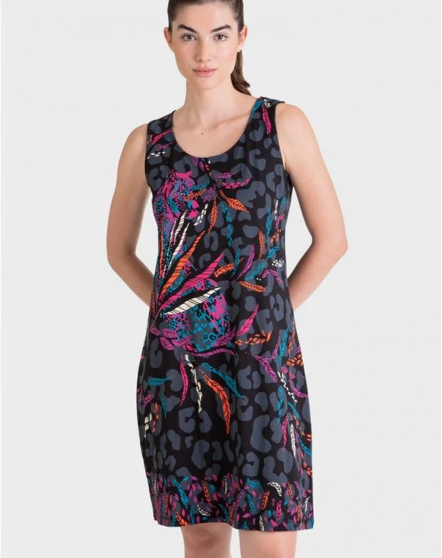 Robe De Plage Sans Manche 100% Coton Imprimé Multicolore Massana 2 Robe De Plage Sans Manche 100% Coton Imprimé Multicolore Massana – Image 2