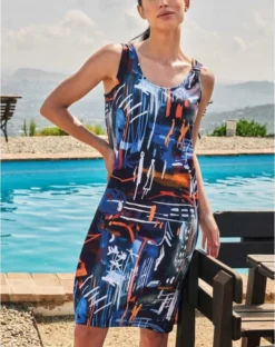 Robe De Plage Sans Manche Bleu Imprimé Massana