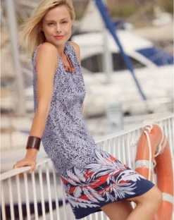 Robe De Plage Sans Manche Bleu/Rouge Imprimé Massana