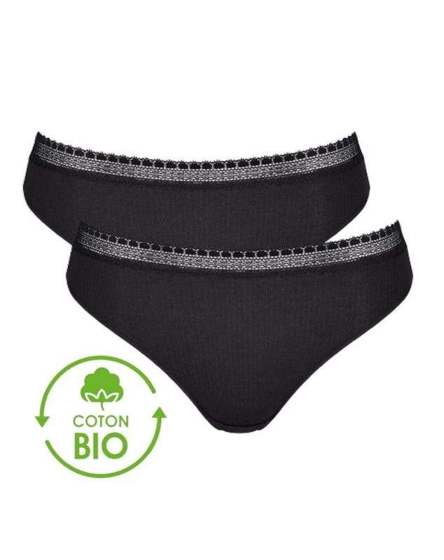 Slips Tai (Lot De 2) Coton Bio Sloggi GO Ribbed (Noir) 1 Slips Tai (Lot De 2) Coton Bio Sloggi GO Ribbed (Noir)