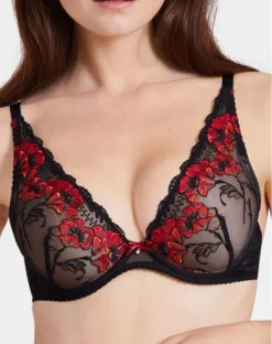 Soutien-gorge Plunge Foulard Aubade À Fleur De Toi (Rouge Prodigieux)