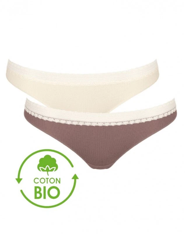 Tangas (Lot De 2) Coton Bio Sloggi GO Ribbed (Angora) 1 Tangas (Lot De 2) Coton Bio Sloggi GO Ribbed (Angora)