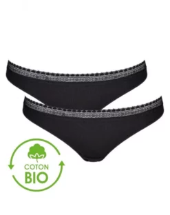 Tangas (Lot De 2) Coton Bio Sloggi GO Ribbed (Noir)